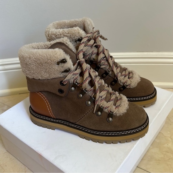 See by Chloe Eileen Shearling Hiking Boots - Size 6 US / 36 EU - Taupe - Picture 4 of 8